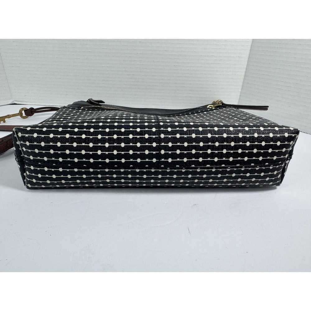 Fossil Crossbody Bag Fiona Coated Canvas And Leather Black & White Polka Dot - Picture 7 of 17